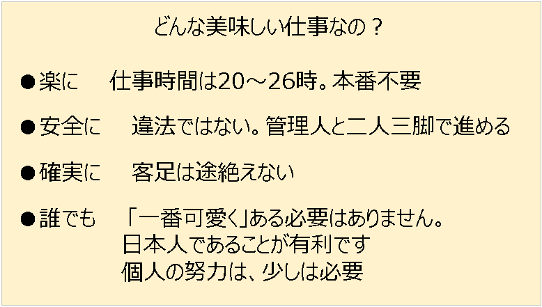 中国ナイトで稼ぐ！出稼ぎ女の子募集★楽に、安全に、確実に、誰でも、月収100万円★ 参考画像